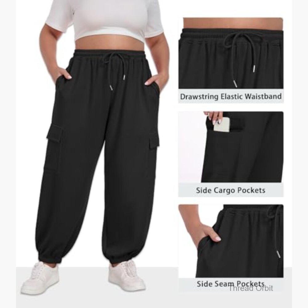 Plus Size Cargo Sweatpants Adjustable Drawstring … - image 5